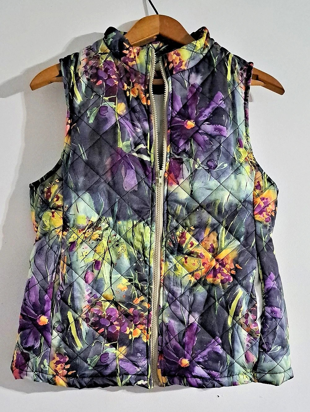Floral Quilted Vest in Purple & Green
